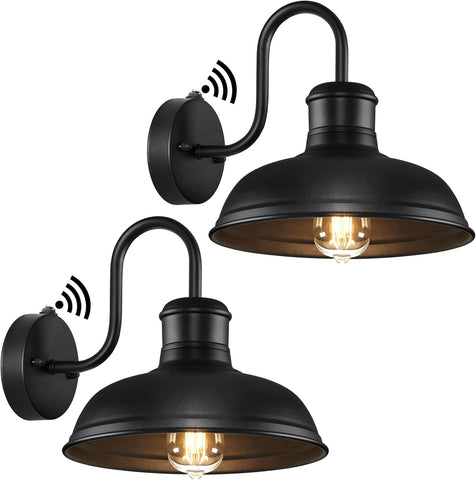 2-Pack Dusk to Dawn Outdoor Wall Sconces, Exterior Farmhouse Gooseneck Barn Light