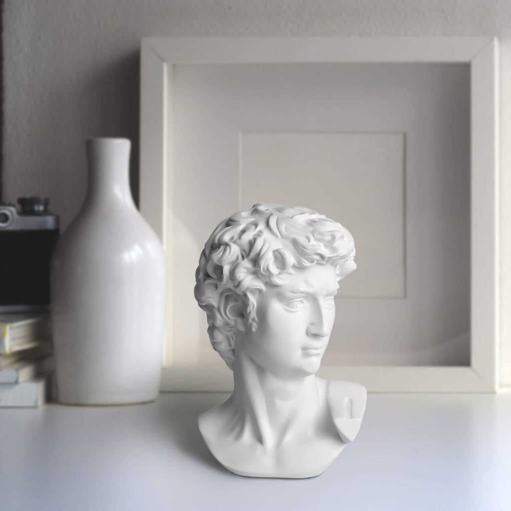 6" David Bust Statue, Resin Michelangelo Sculpture Decor