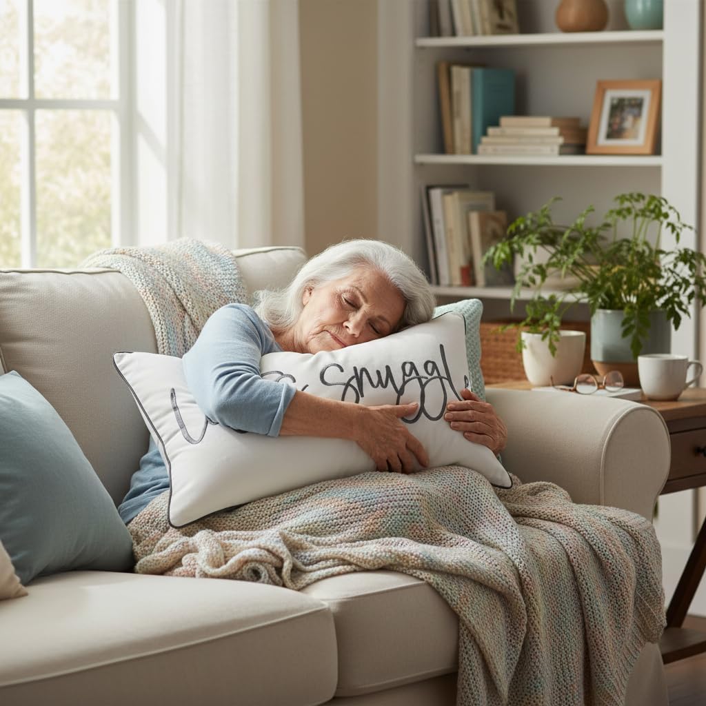 Let's Snuggle Decorative Lumbar Pillow Cover - 12x20 Inch White and Grey Cotton Embroidery Throw Pillowcase