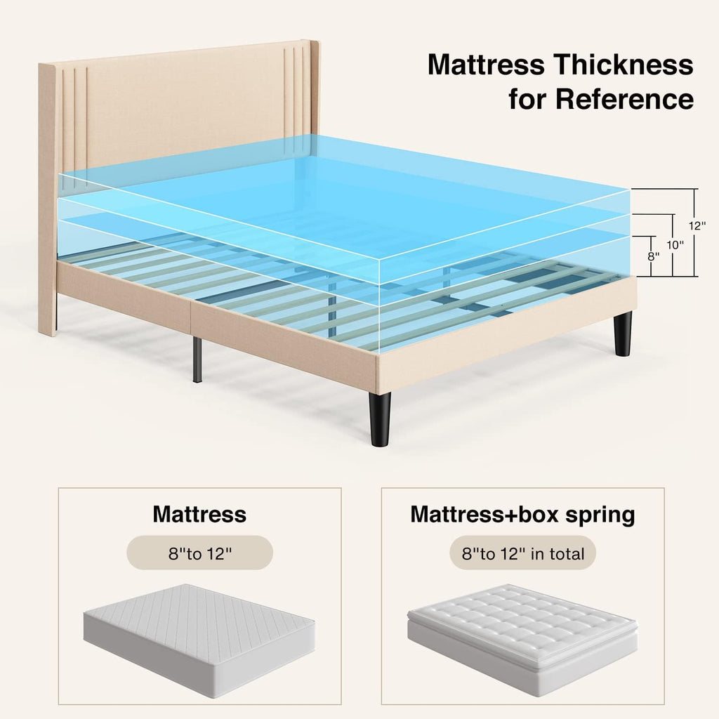 Queen Bed Frame with Wingback Headboard, Upholstered Platform Bed, Wooden Slats, Noise-Free, No Box Spring Needed