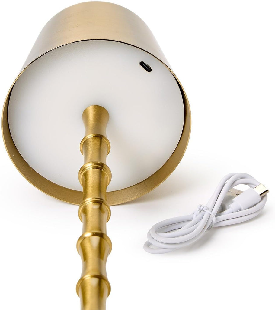 LED Cordless Gold Bamboo Table Lamp in Gift Box, 14.5-Inch, Iron