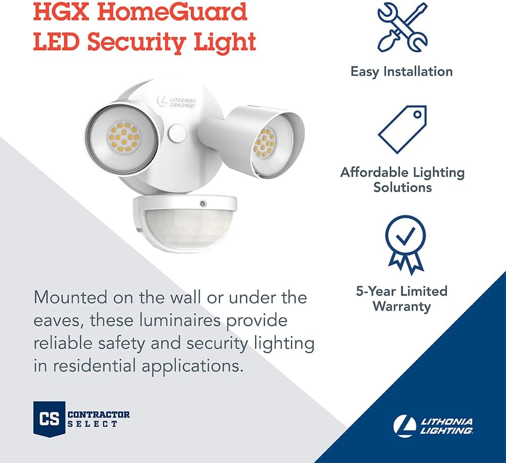 HomeGuard 2-Light LED Outdoor Flood Lights, Motion Sensor | White Motion Sensor Outdoor Lights with Dusk to Dawn