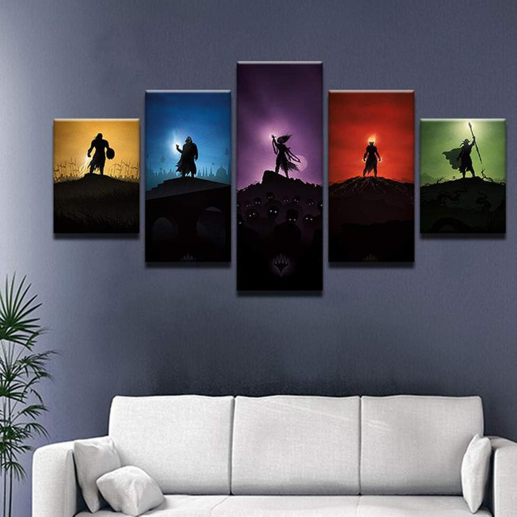 Magic: The Gathering MTG 5 Panel Canvas Print Wall Art (8x14x2,8x18inx2,8x22inx1)