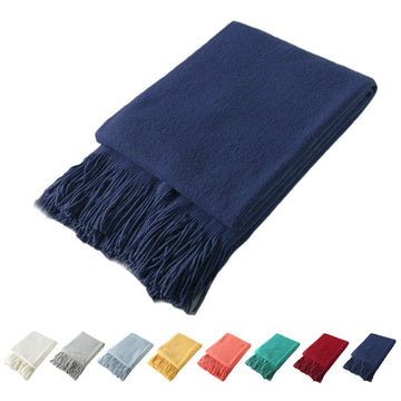 Navy Blue Knitted Throw Blanket with Fringe, 50x60 Inch