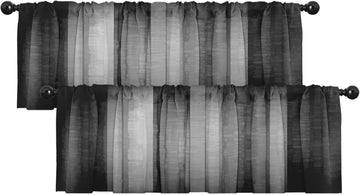 2 Pack Dark Grey Valances Window Treatments, Gray Striped Abstract Blackout Drapes Adjustable Curtain for Windows