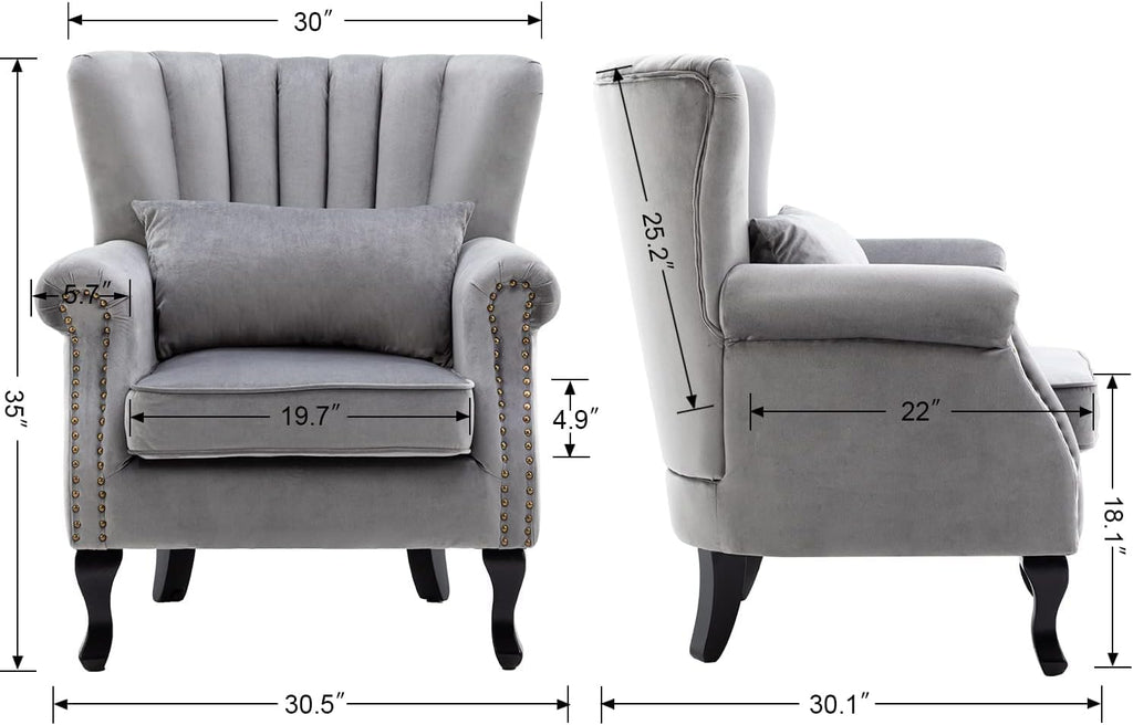 Velvet Accent Chairs Set of 2 with Arm Comfy Living Room Chair Mid-Century Modern Wingback Side Chair Single Sofa