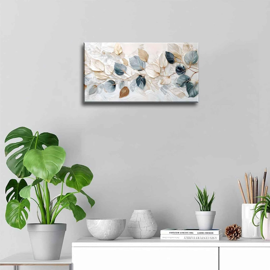 Large Living Eucalyptus Leaf Canvas Wall Art Teal White Botanical Abstract Decor painting Pictures Modern Nordic