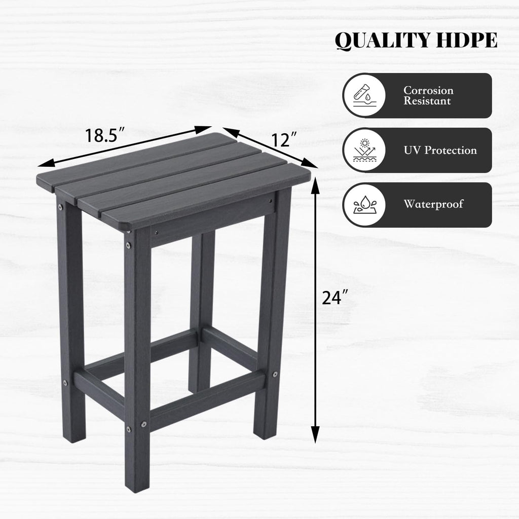 HDPE Outdoor High Top Bar Stools, Outdoor Patio Chairs Set of 2 for Bistro, Poolside, Balcony (Gray)