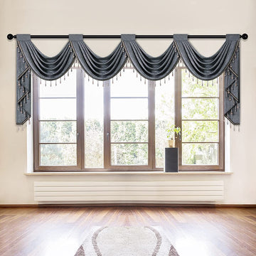 Grey Chenille Waterfall Valance 4 Hollow Swags Curtain Valance, Rod Pocket, 1 Panel