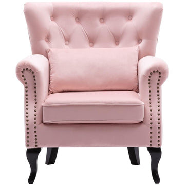 Mid-Century Modern Accent Chair Comfy Tufted Single Sofa Chair Wingback Armchair with Pillow for Club, Living Room