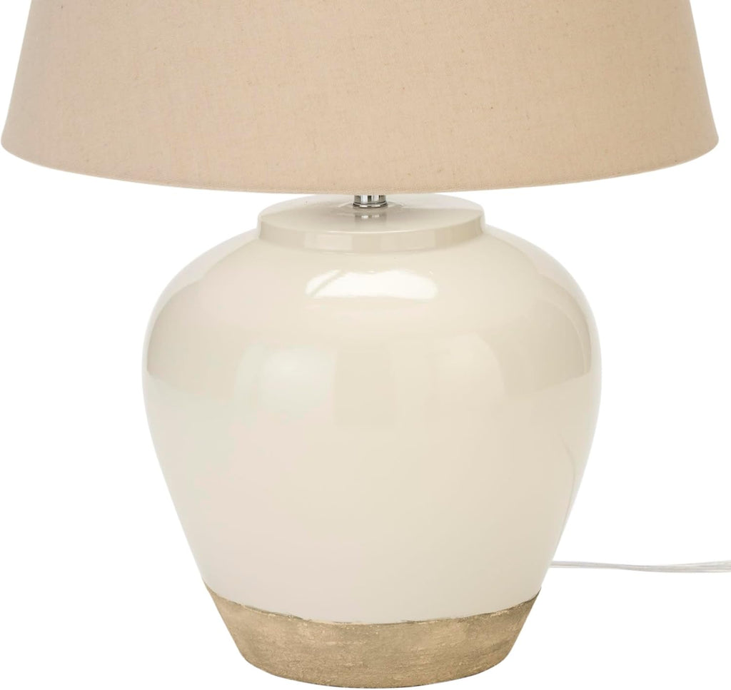 Home 20" Two-Tone White and Tan Glossy Ceramic Table Lamp, Bedside Nightstand Lamp with Warm Beige Shade