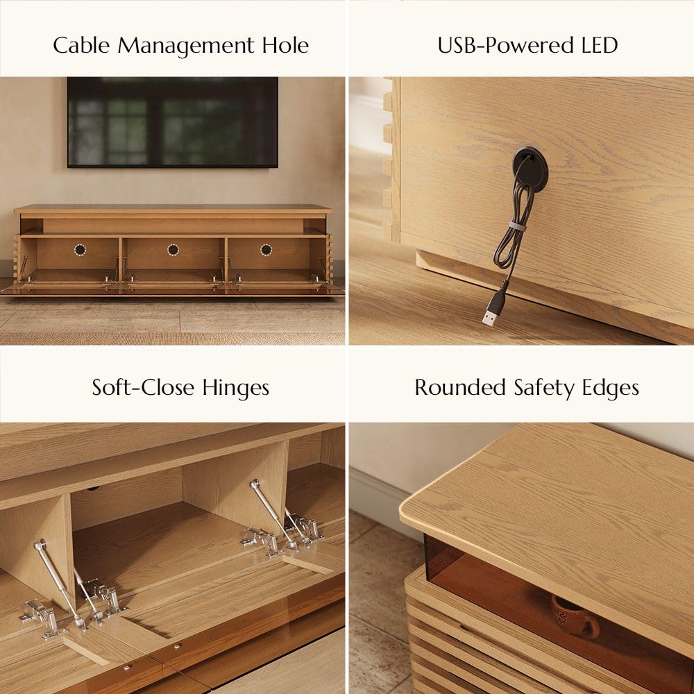 71'' Fully Assembled TV Stand with Adjustable LED Lights, Oak