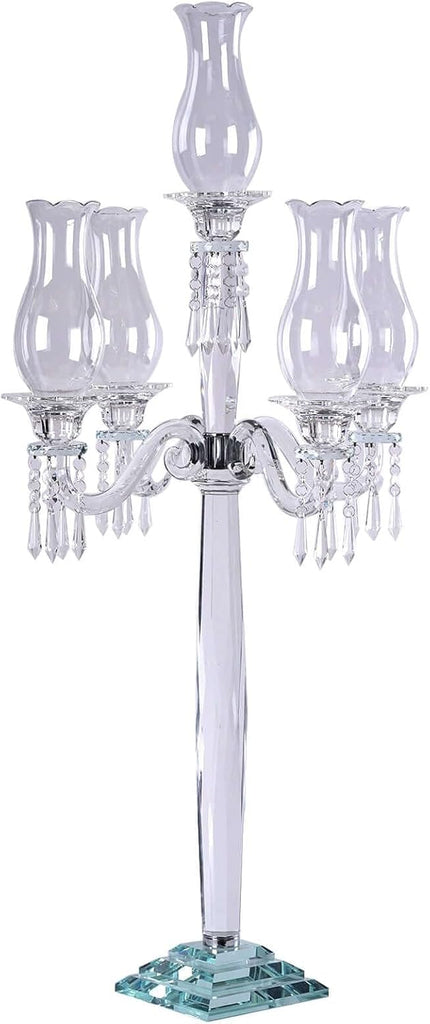 40" 5 Arm Premium Crystal Glass Taper Candle Holder Candelabra with Chandelier Chains