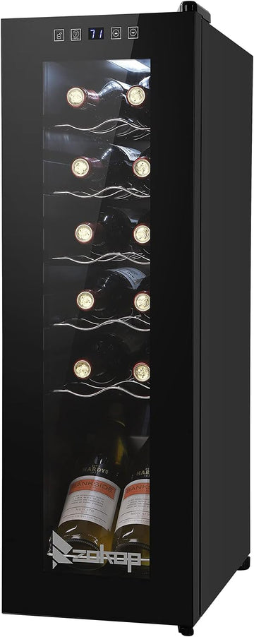 10''W Small Wine Fridge with Compressor, 12 Bottles Freestanding Wine Cooler Ref