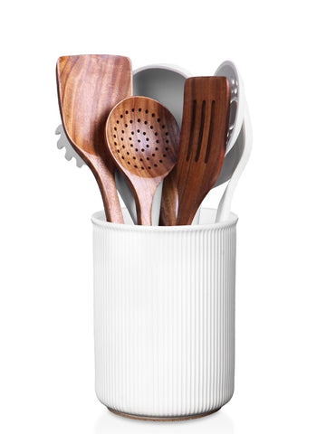 6.7" Utensil Holder, Ceramic Kitchen Utensil Holder with Cork Bottom, Large Utensil Crock for Countertop, Vintage