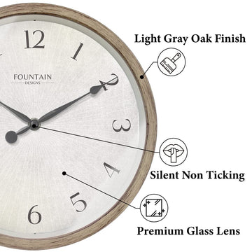 10" Silent Modern Farmhouse Wall Clock, Gray Oak Finish
