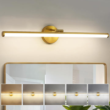 Bathroom Lighting Fixture Over Mirror - 30 Inch Gold Vanity Light 24W 5CCT Dimmable Modern LED Vanity Light Fixture