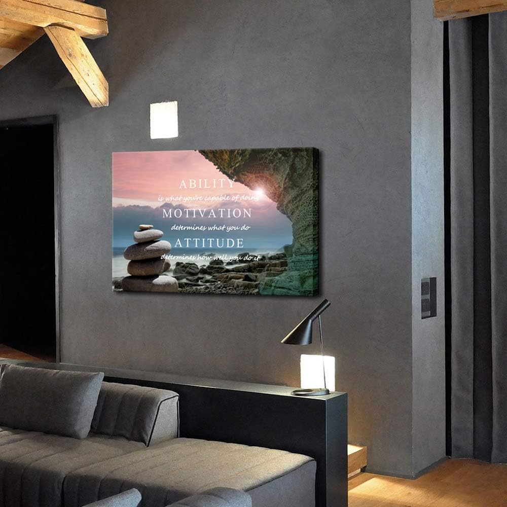 Inspirational Wall Art Ability Quotes Motivation Attitude Saying Posters Print on Canvas Zen Stone on Beach Picture