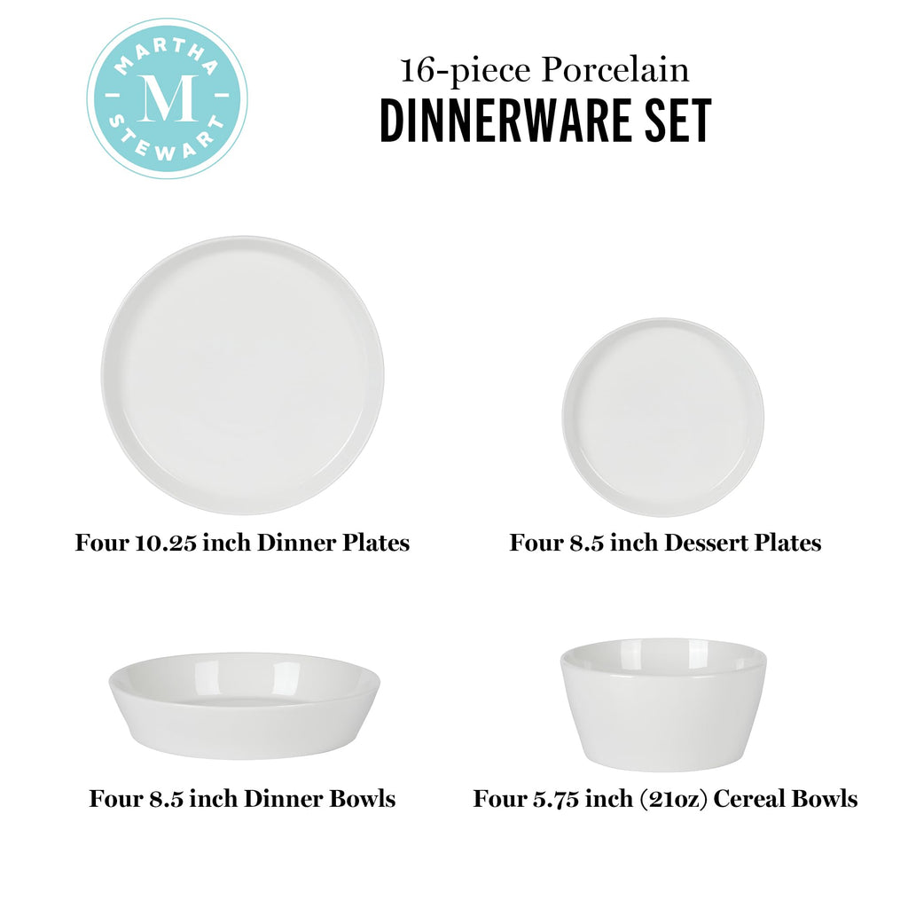 Selma Chip & Scratch Resistant Dinnerware Set Service for 4 (16pcs) - White Plates and Bowls, Durable Dishwasher and