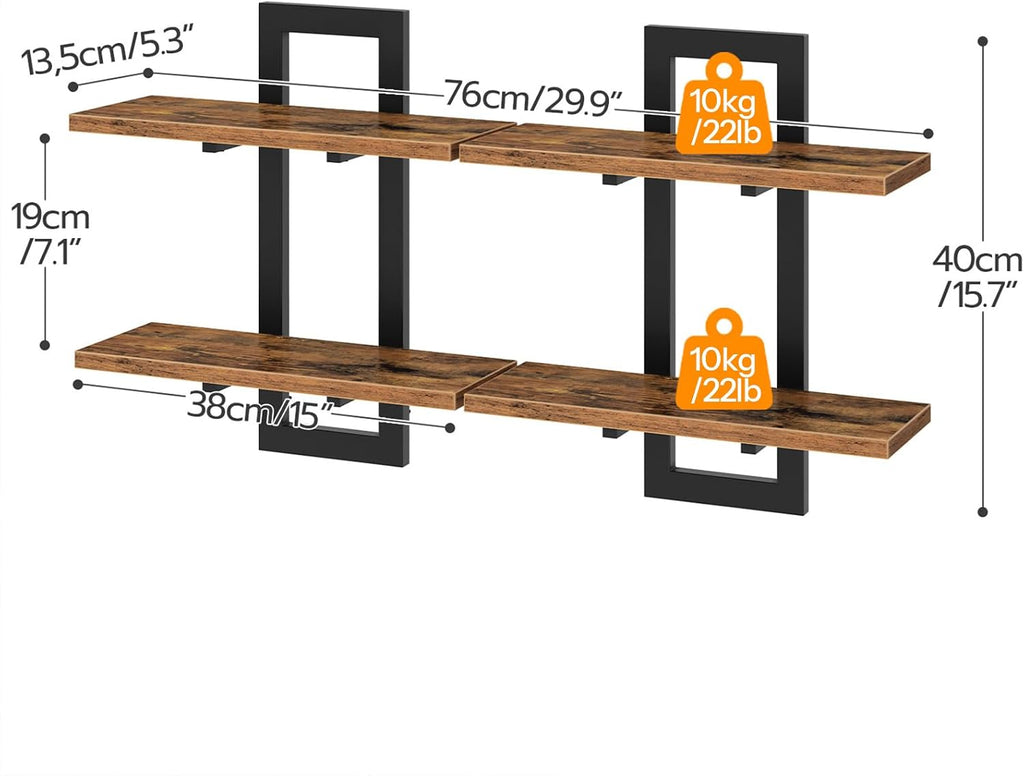 Floating Shelves for Wall, 15" Wall Shelf Set of 2, Wall Mounted Storage Shelves 2-Tier, Hanging Bathroom Shelves