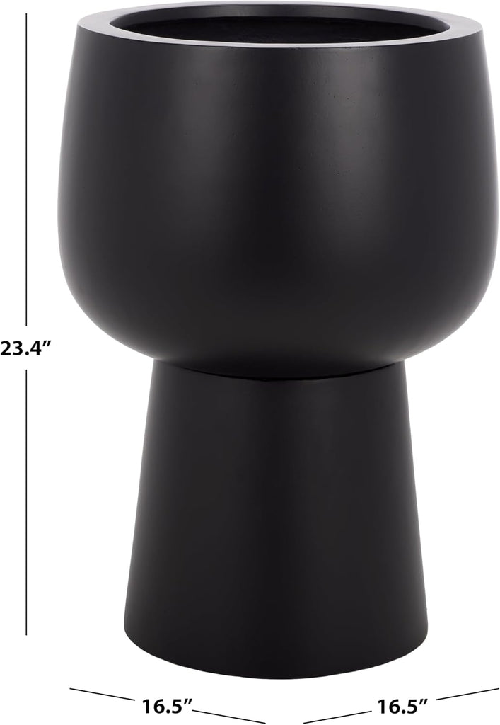 Outdoor Patio Furniture Collection - Olivia Black Ficonstone Pedestal Planter Pot, Modern Raised Plant Container