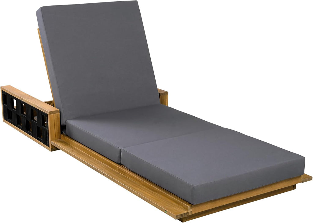 Acacia Wood Chaise Lounge Chair Outdoor Set of 2, Poolside Sun Lounger Recliner, Patio Outdoor Chaise Lounge
