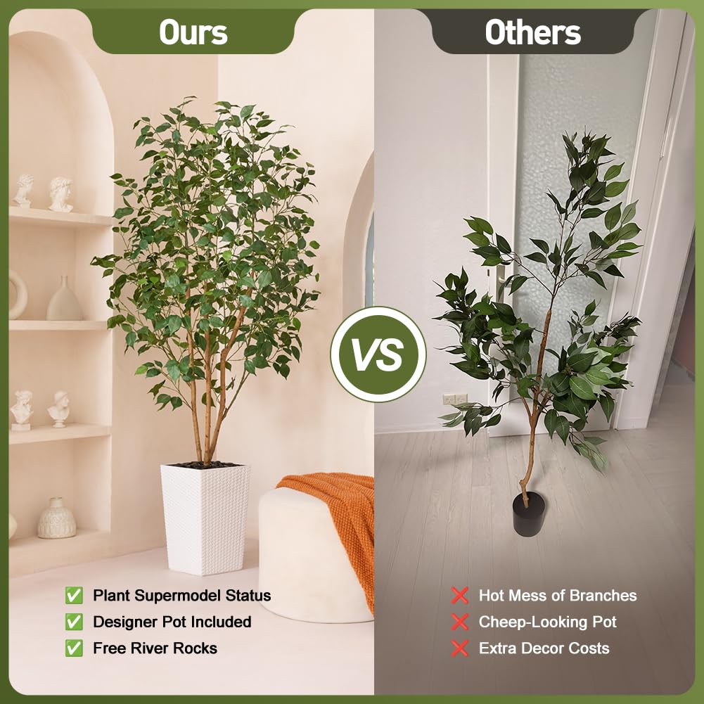 6ft Artificial Ficus Tree, UV Resistant Tall Faux Tree