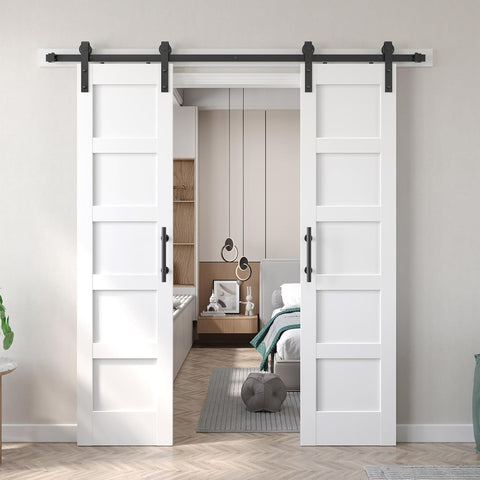 Double 21inx84in White Barn Door and 7FT Sliding Barn Door Hardware Kit Included,Solid,MDF, PVC Surf