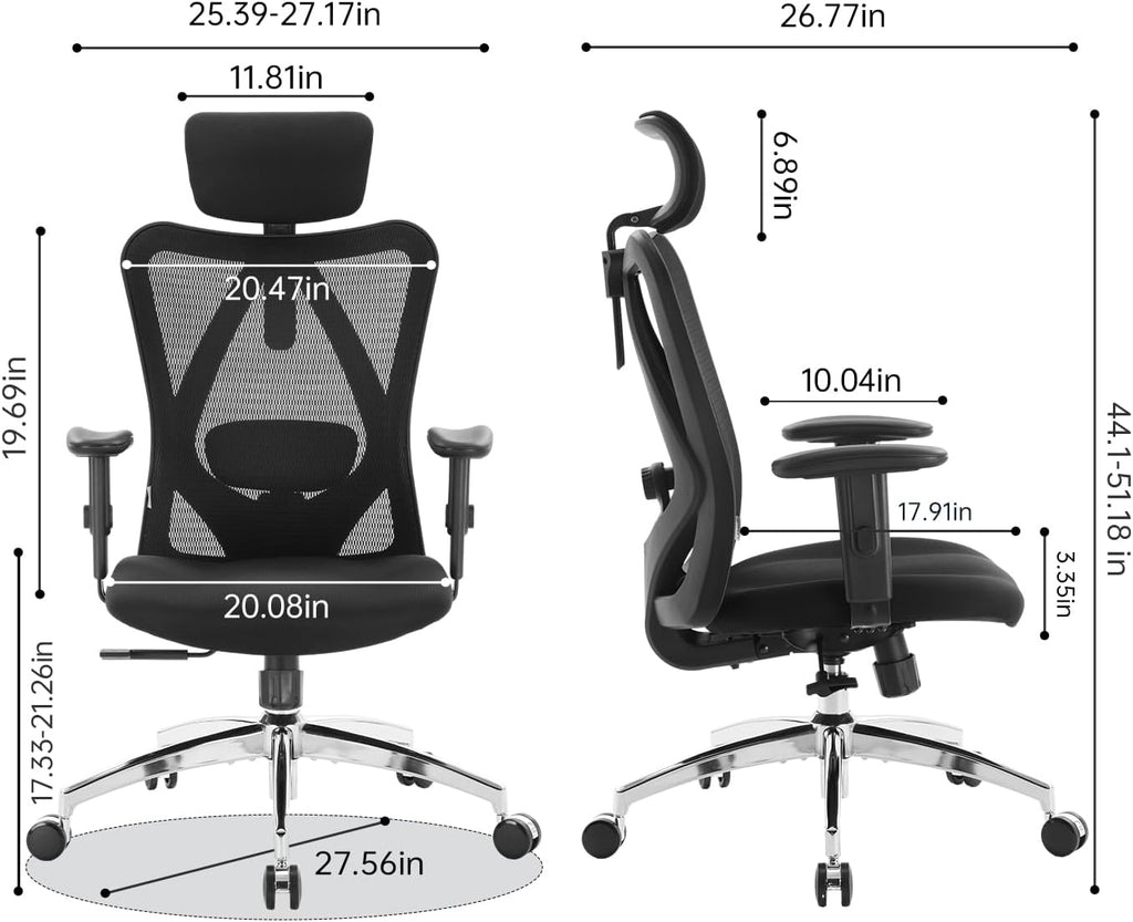 M18 Ergonomic, High Back Mesh Desk Chair with Adjustable Headrest & Lumbar Support, 330lbs Capacity Computer Chair