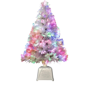 Pre lit Mini Christmas Tree, Tabletop Artificial Fiber Optic Christmas Trees with Silver Base -24 Inch (White) ...