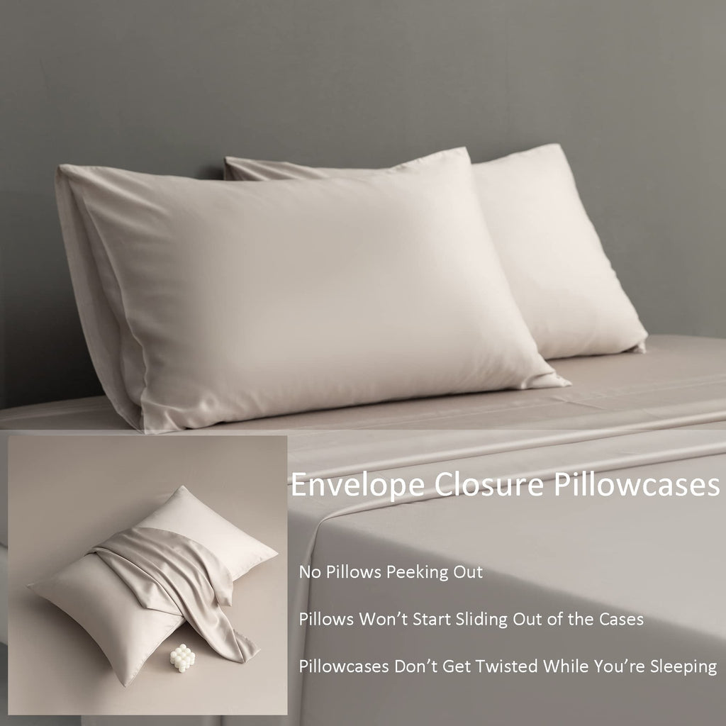 100% Tencel Sheets Set Queen, Eucalyptus Lyocell Sheets- Cooling for Hot Sleepers, Silky Soft Bed Sheet 4 Pieces, Smooth