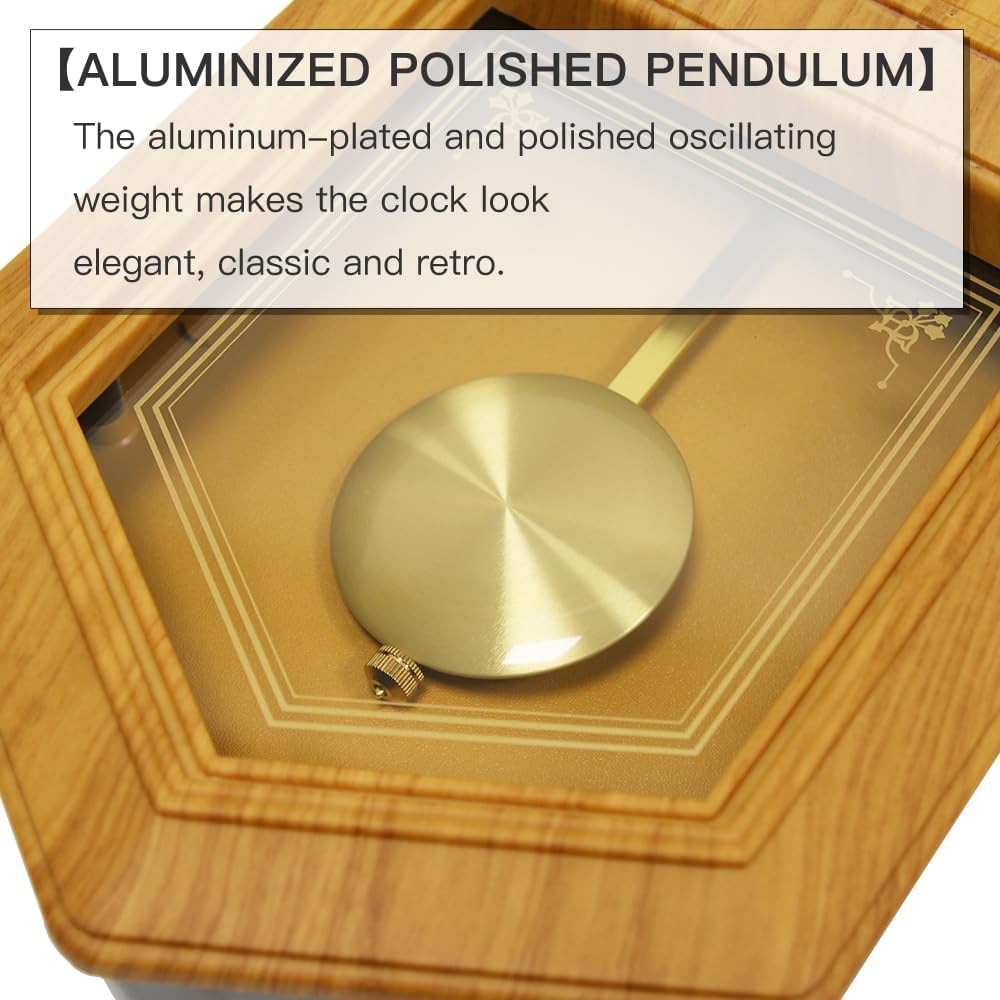 Plastic Pendulum Clock Wood Grain Color.Sturdy Frame.Westminster Chime Every Hour,Elegant,Traditional Schoolhouse,Home,Office,Living...
