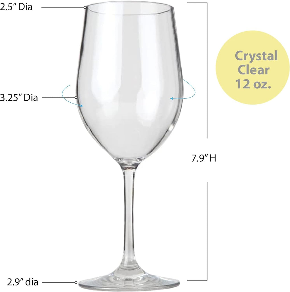 Unbreakable Chardonnay Wine Glasses, Made of Shatterproof Plastic and Ideal and Outdoor Use, Reusable 12oz. Set of 4