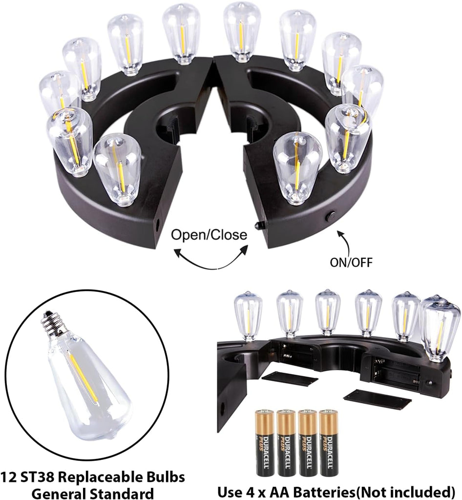 Umbrella Lights, Patio Outdoor Umbrella Lights Battery Operated with Dimmable Timer,12 Warm White LED Bulbs in 3