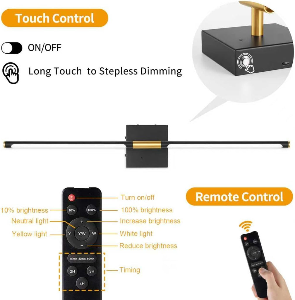 10000mAh Battery Operated Wall Sconces Set of 2, 3 Color Dimmable Rechargeable Wall Light with Remote, 24 Inch Black