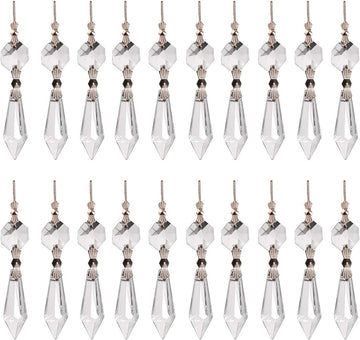 20pcs Clear Crystal Chandelier Icicle Prisms Lamp Candelabra Replacement Parts with Octagon Beads