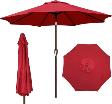 9' Outdoor Patio Umbrella, Outdoor Table Umbrella, Yard Umbrella, Market Umbrella with 8 Sturdy Ribs - RED