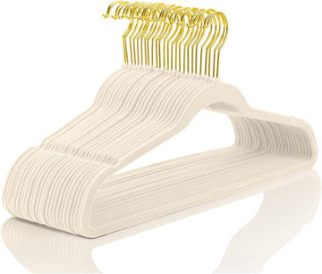 Premium Velvet Hangers Pack 60 Pcs Heavyduty - Non Slip Slimline - Velvet Suit Hangers Ivory - Gold Hooks, Space