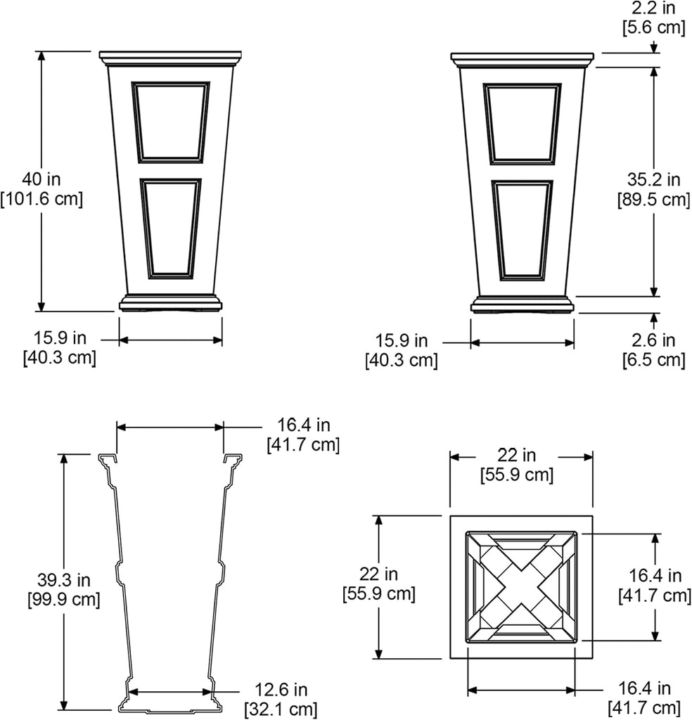Fairfield 40in Tall Square Planter, Black | Indoor/Outdoor, All season, Fade resistant, 15-year warranty