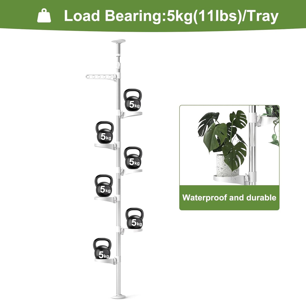 Plant Stand 7-Tier Tension Pole Metal Flower Rack Corner Ivory | Spring Loaded Pole,No Drilling Required ,Adjustable