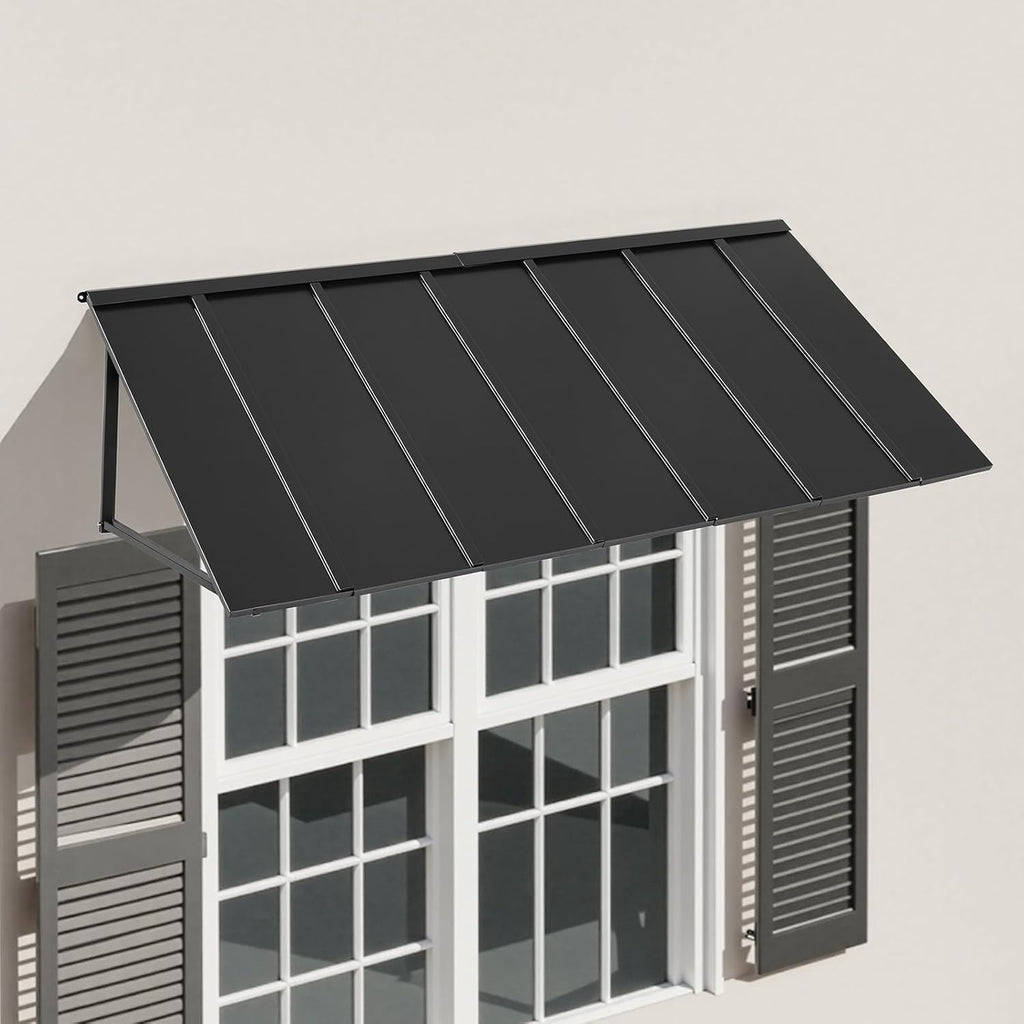 Fixed Metal Awning 80 x 36 in, Window Awning Door Canopy, Stable Triangle Steel Frame Exterior Awnings Rain, and Snow