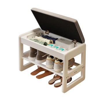 Shoe Bench with Storage, Wooden 2 Tiers with Flip-Top, White, 23.6"