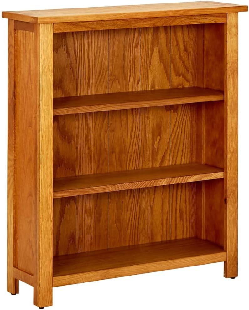 Solid Oak Wood Bookcase 3-Tier Rustic Style Brown Finish Study Library Storage Shelf Organizer