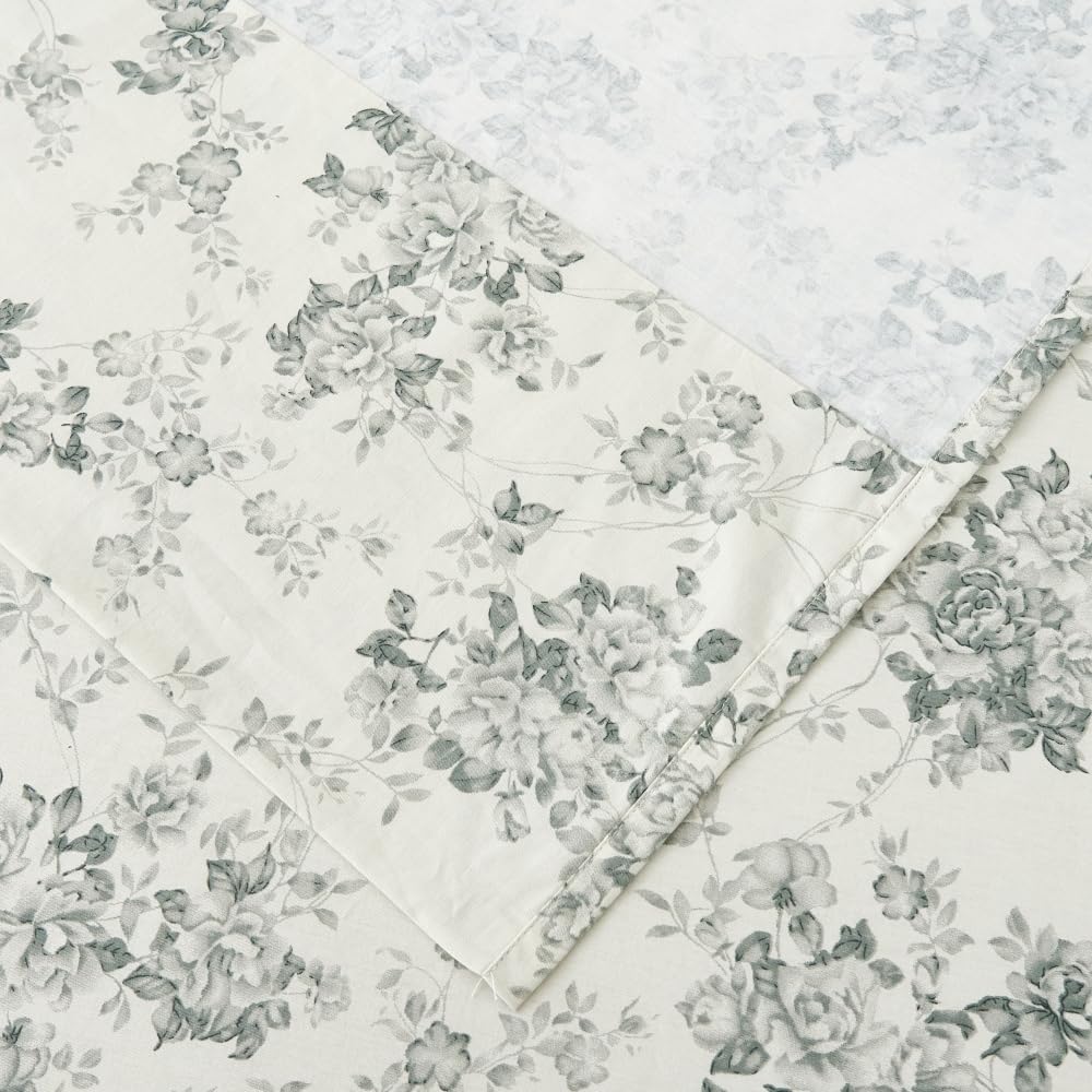 Split King Cotton Sheets Set Printed Bedding Sets, Bedlinen for Mattress Up to 14" Deep, Toile Rose Floral Pattern