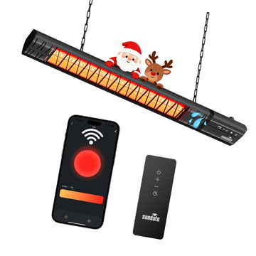 Ceiling Electric Outdoor Heater Wifi Control Wall-Mounted Hanging Patio 1500W Infrared 9 Heat Levels, 24H Timers