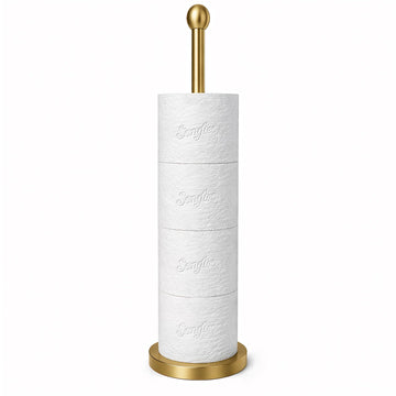 Gold Toilet Paper Holder Stand with Reserve, Floor Standing Tisse Roll Holder for 4 Rolls, Compact Design Bathroom
