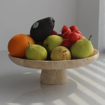 Natural Travertine Fruit Bowl Counter 10.2", Large Decorative Bowl Pedestal Decor, Fruits Holder For Dining Table