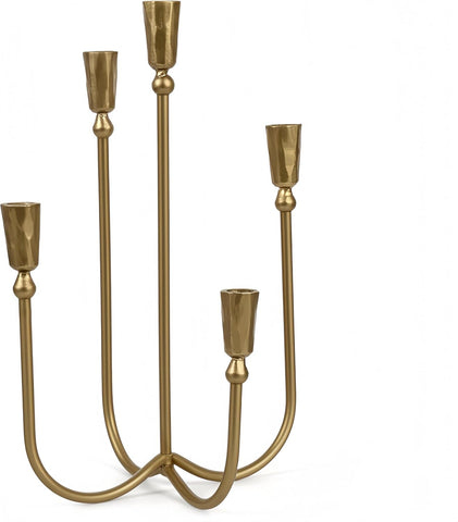 Cast Iron 5 Arm Candelabra Candle Holders, 16.2" Antique Brass Gold Candlestick Holders Centerpieces for Tables