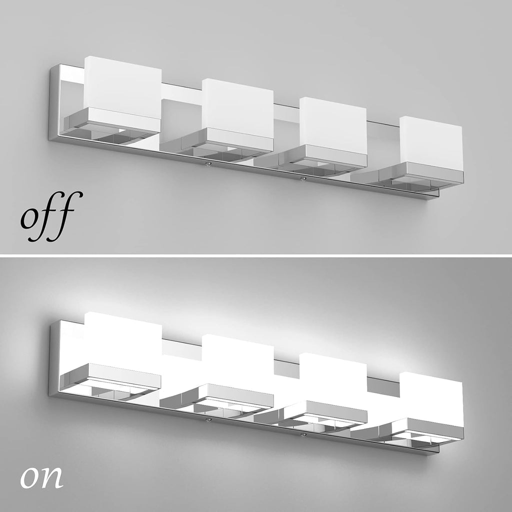 Dimmable Modern 4 Lights LED Vanity Light Up and Down Chrome Bathroom Wall Light Fixtures Over Mirror(White Light