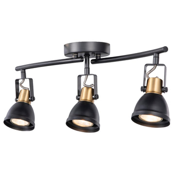 3 Light Foldable Track Lighting Kit, Matte Black Brass Finish Pivot Shades Rotatable Arm with GU10 Socket Modern